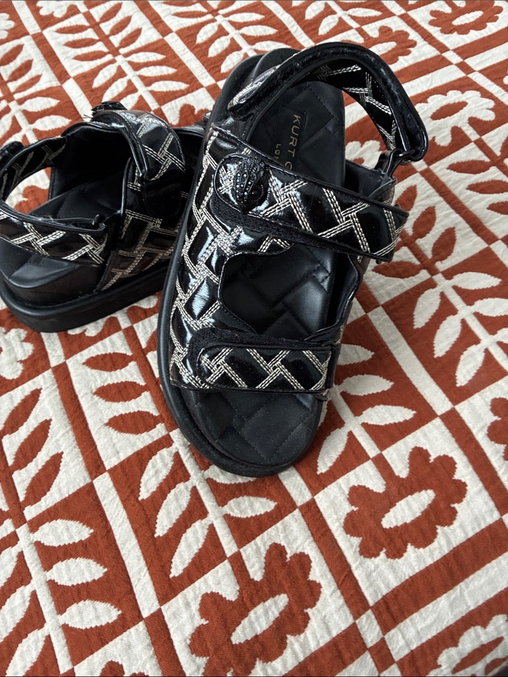 Kurt Geiger London Black Sandals with Silver Accent Stitching